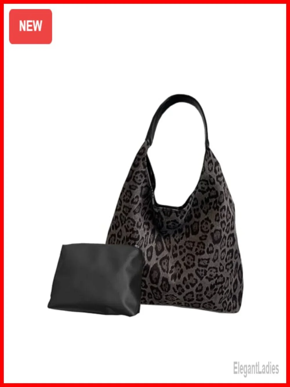 Faux Suede Leopard Hobo Tote Bag Shoulder Handbag